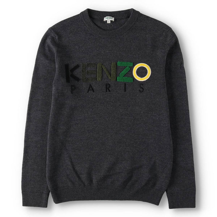 KENZO wool knit sweater, men's size S (approx.) wool Charcoal Vintage Second Hand