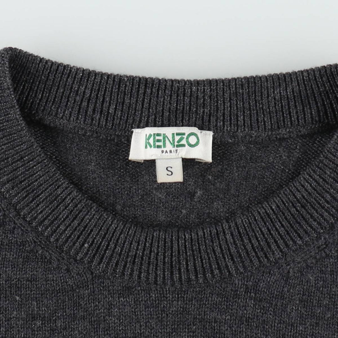 KENZO wool knit sweater, men's size S (approx.) wool Charcoal Vintage Second Hand