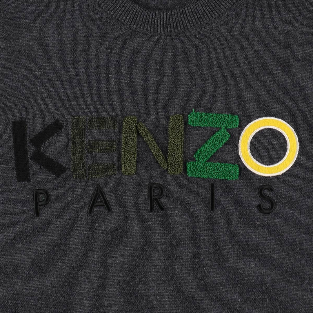 KENZO wool knit sweater, men's size S (approx.) wool Charcoal Vintage Second Hand