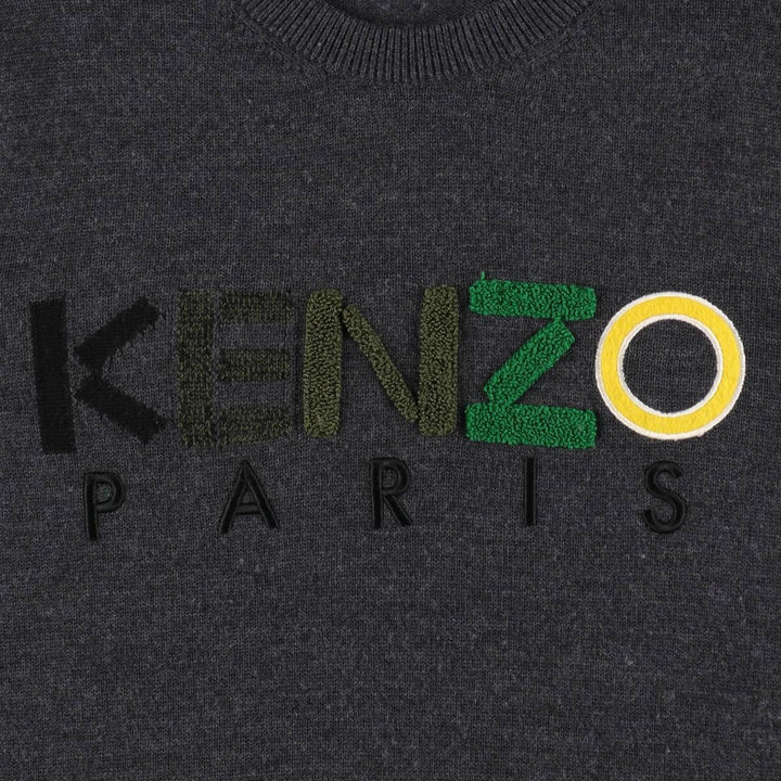 KENZO wool knit sweater, men's size S (approx.) wool Charcoal Vintage Second Hand