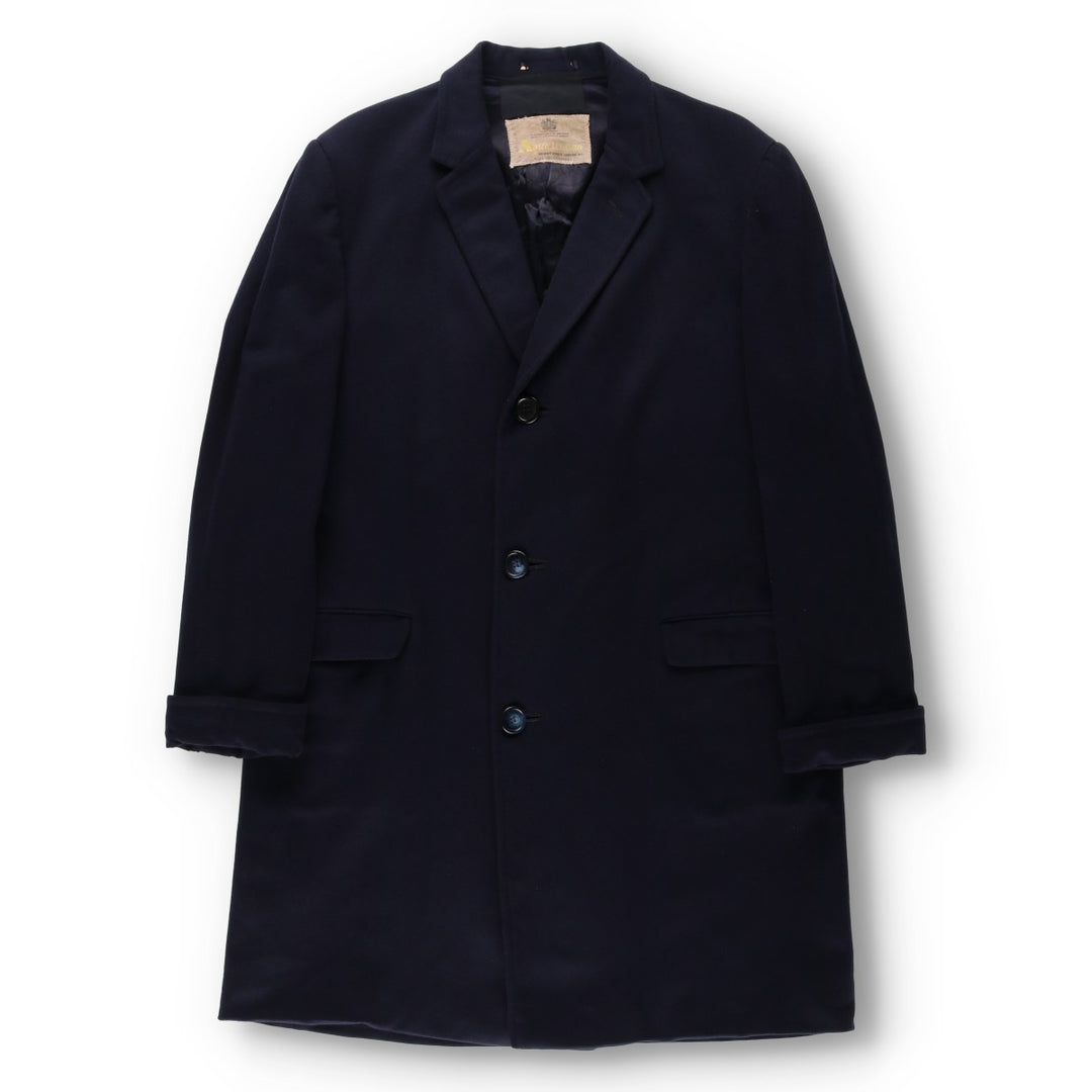 Aquascutum Chesterfield Coat, Men's Size L (approx.) Lamb wool Navy blue Vintage Second Hand