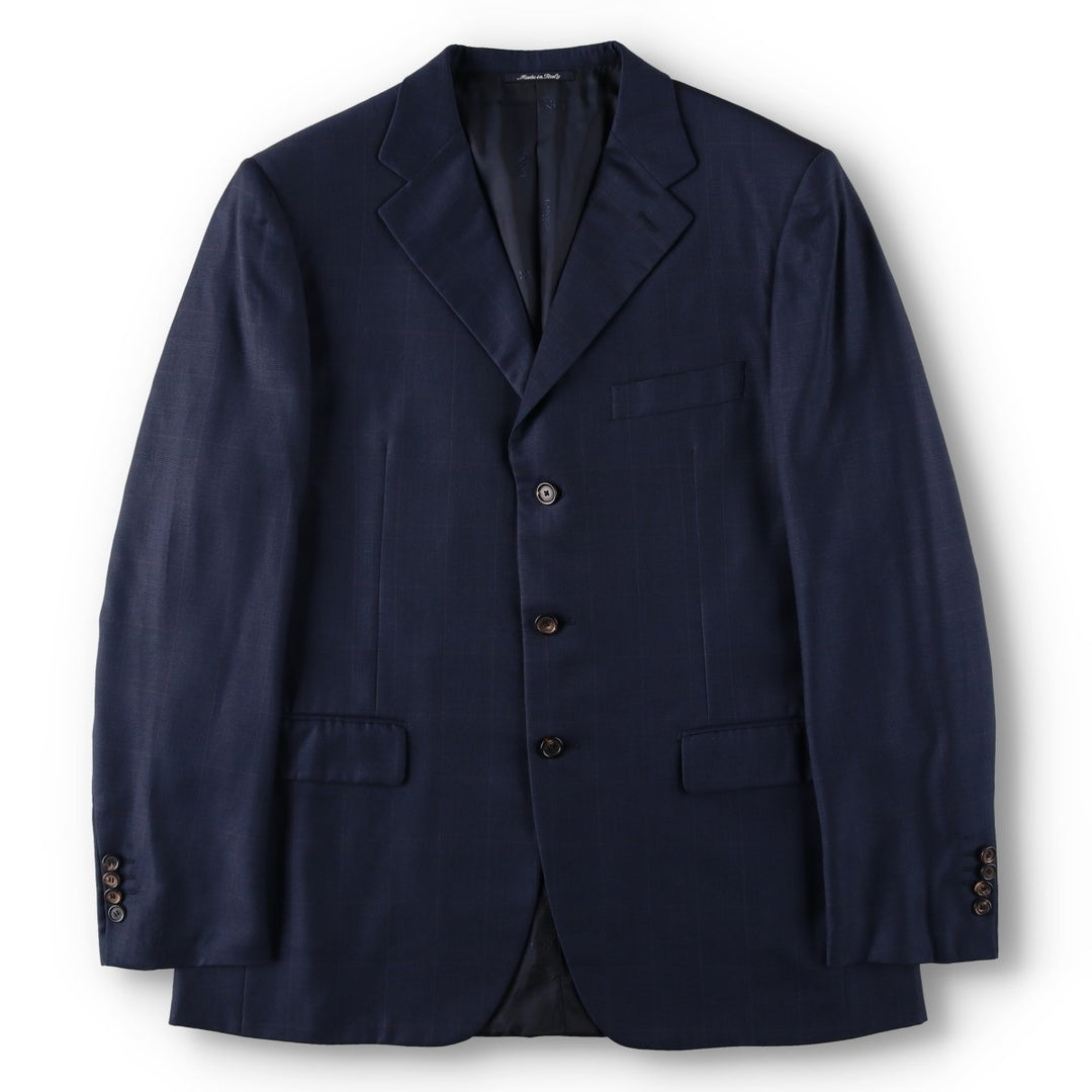 Lanvin Tradition Check Pattern Wool Tailored Jacket, Made in Italy, Men's Size L (approx.) wool navy blue type Vintage Second Hand