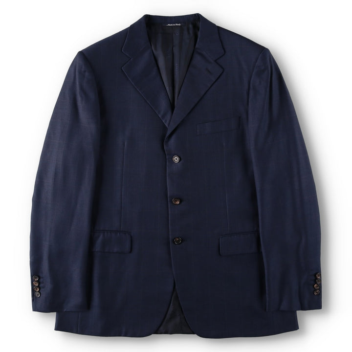 Lanvin Tradition Check Pattern Wool Tailored Jacket, Made in Italy, Men's Size L (approx.) wool navy blue type Vintage Second Hand