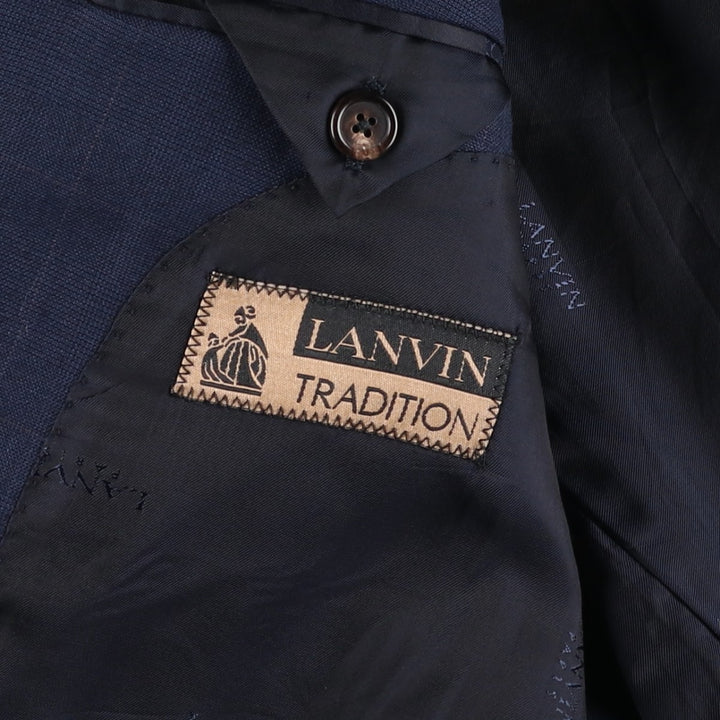 Lanvin Tradition Check Pattern Wool Tailored Jacket, Made in Italy, Men's Size L (approx.) wool navy blue type Vintage Second Hand