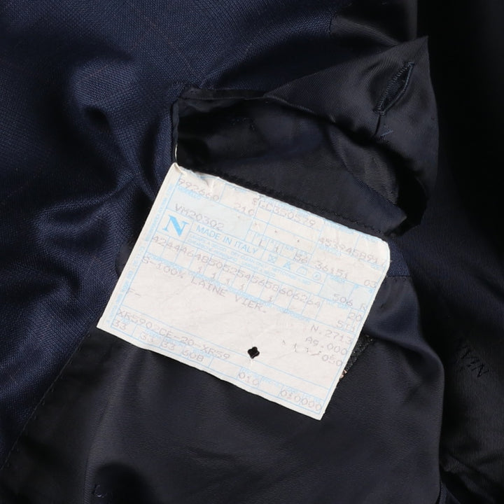 Lanvin Tradition Check Pattern Wool Tailored Jacket, Made in Italy, Men's Size L (approx.) wool navy blue type Vintage Second Hand
