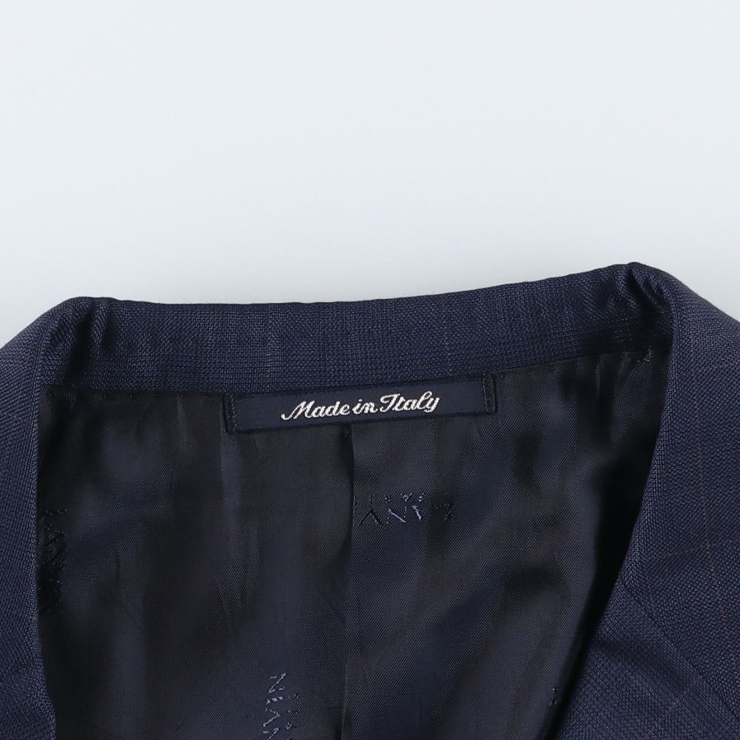 Lanvin Tradition Check Pattern Wool Tailored Jacket, Made in Italy, Men's Size L (approx.) wool navy blue type Vintage Second Hand