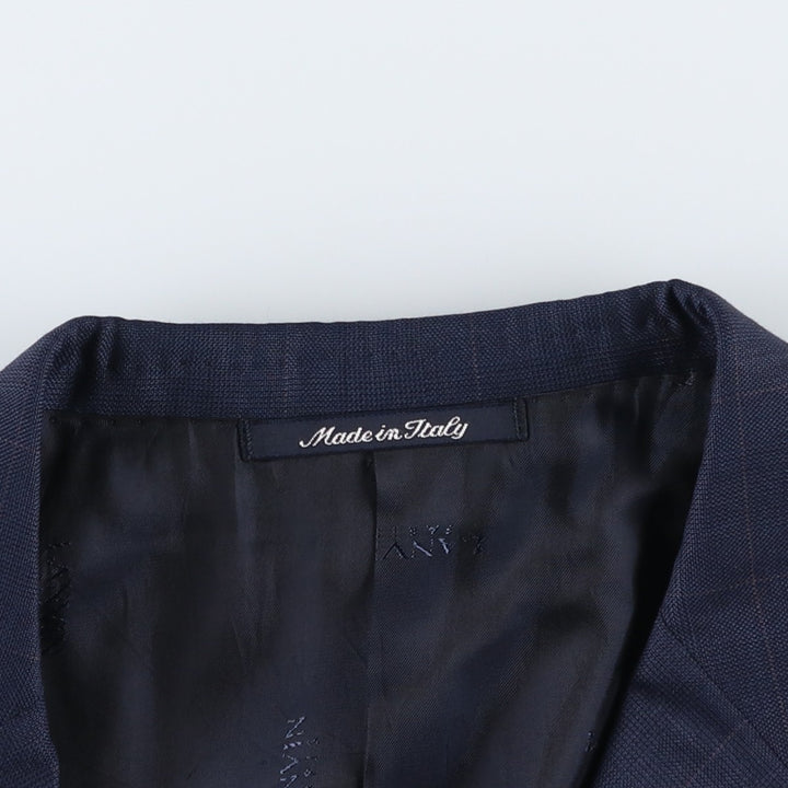 Lanvin Tradition Check Pattern Wool Tailored Jacket, Made in Italy, Men's Size L (approx.) wool navy blue type Vintage Second Hand