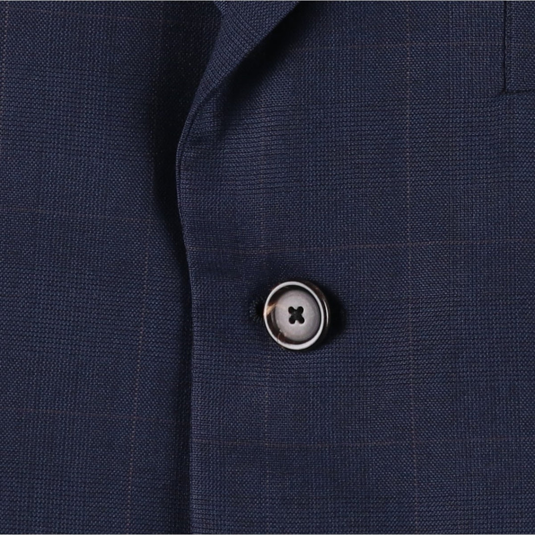 Lanvin Tradition Check Pattern Wool Tailored Jacket, Made in Italy, Men's Size L (approx.) wool navy blue type Vintage Second Hand