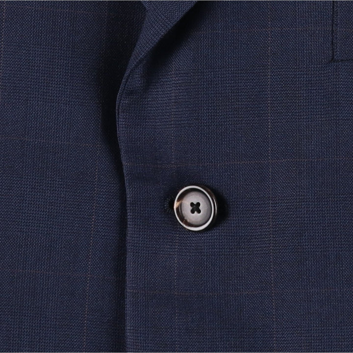 Lanvin Tradition Check Pattern Wool Tailored Jacket, Made in Italy, Men's Size L (approx.) wool navy blue type Vintage Second Hand
