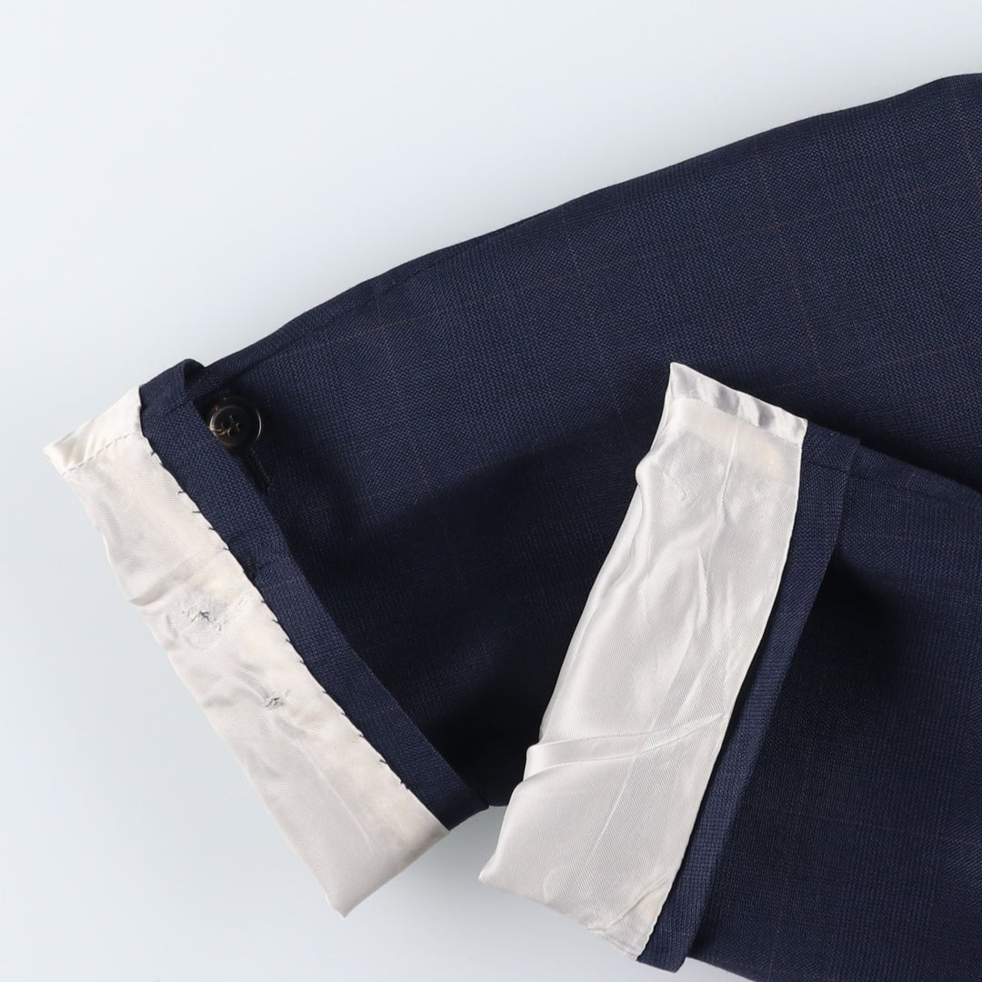 Lanvin Tradition Check Pattern Wool Tailored Jacket, Made in Italy, Men's Size L (approx.) wool navy blue type Vintage Second Hand