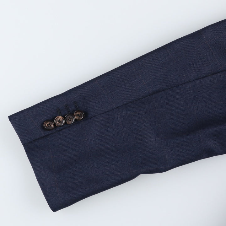 Lanvin Tradition Check Pattern Wool Tailored Jacket, Made in Italy, Men's Size L (approx.) wool navy blue type Vintage Second Hand