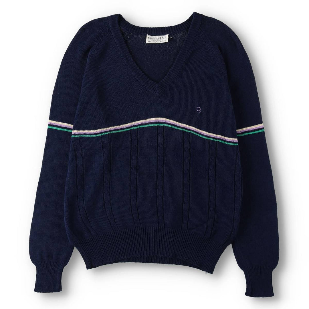 Christian Dior MONSIEUR V-neck cotton knit sweater, men's size M (approx.) unclear navy blue type Vintage Second Hand