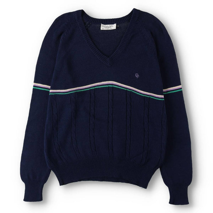 Christian Dior MONSIEUR V-neck cotton knit sweater, men's size M (approx.) unclear navy blue type Vintage Second Hand
