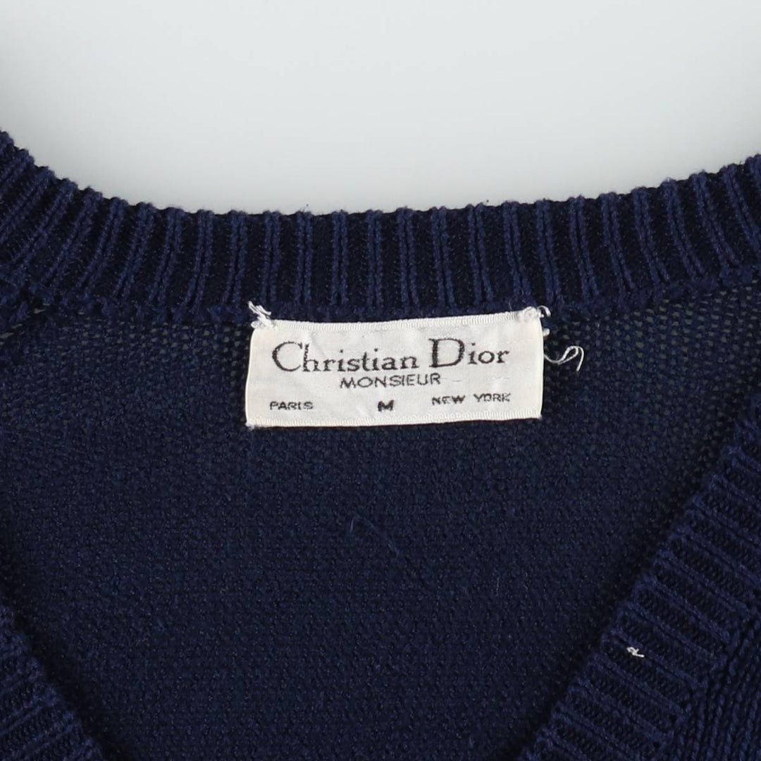 Christian Dior MONSIEUR V-neck cotton knit sweater, men's size M (approx.) unclear navy blue type Vintage Second Hand