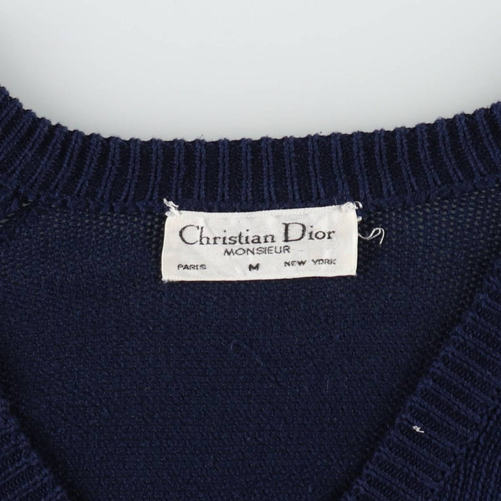 Christian Dior MONSIEUR V-neck cotton knit sweater, men's size M (approx.) unclear navy blue type Vintage Second Hand
