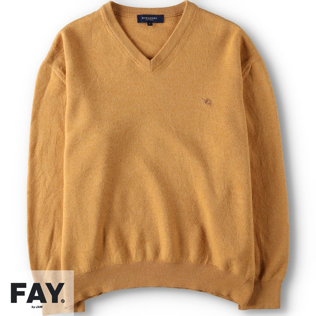 Burberry's BURBERRY LONDON V-neck merino wool knit sweater, made in Spain, men's size M. Merino wool orange type Vintage Second Hand