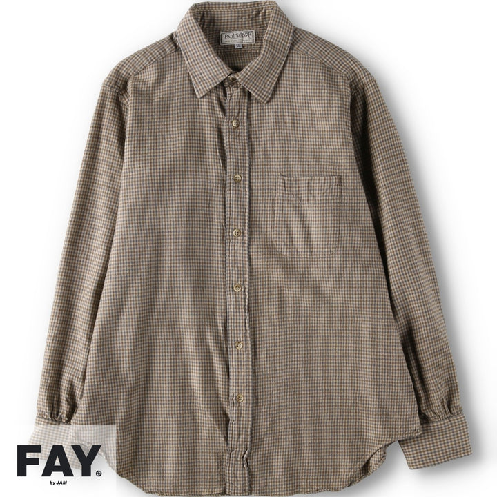 Paul Stuart Check Pattern Cotton x Wool Shirt, Men's Size XL (approx.) wool Beige type Vintage Second Hand