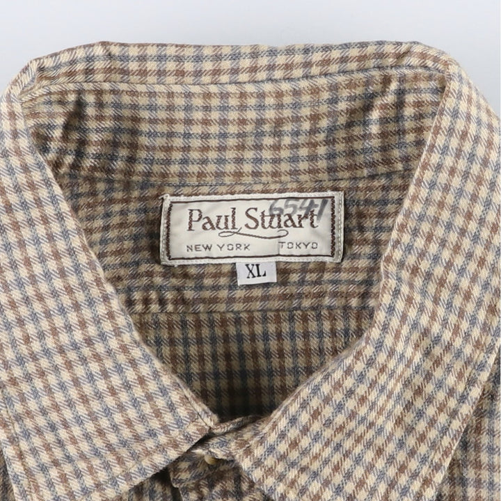 Paul Stuart Check Pattern Cotton x Wool Shirt, Men's Size XL (approx.) wool Beige type Vintage Second Hand