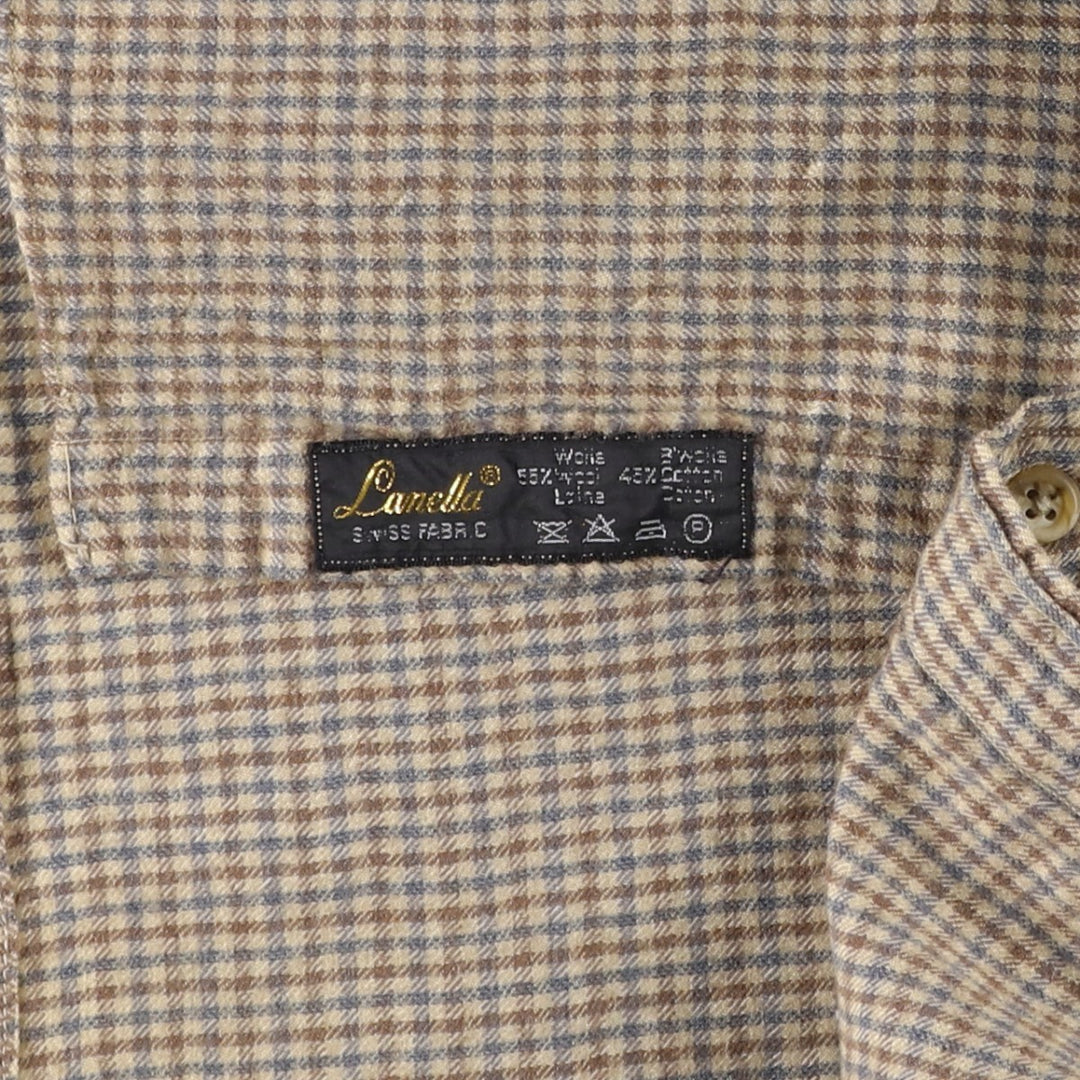 Paul Stuart Check Pattern Cotton x Wool Shirt, Men's Size XL (approx.) wool Beige type Vintage Second Hand