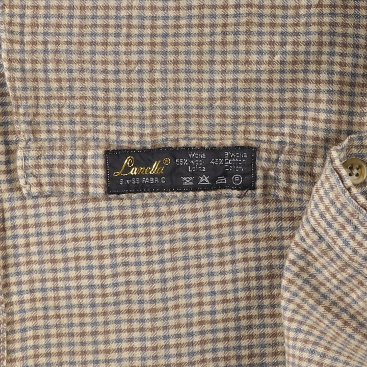 Paul Stuart Check Pattern Cotton x Wool Shirt, Men's Size XL (approx.) wool Beige type Vintage Second Hand