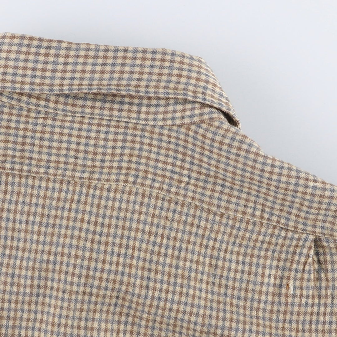 Paul Stuart Check Pattern Cotton x Wool Shirt, Men's Size XL (approx.) wool Beige type Vintage Second Hand