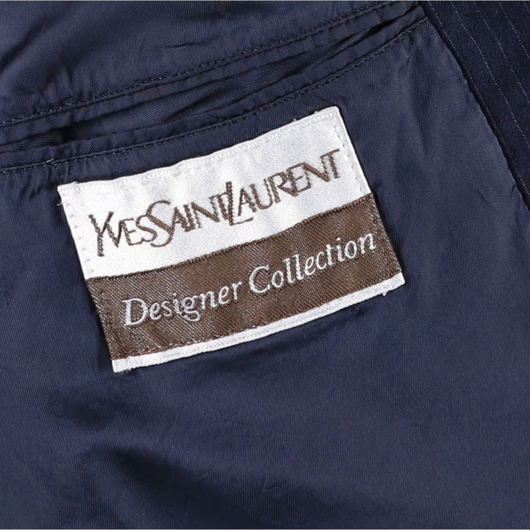 Yves Saint Laurent Designer Collection Stripe Pattern Wool Tailored Jacket, Made in France, Men's Size M (approx.) wool navy blue type Vintage Second Hand