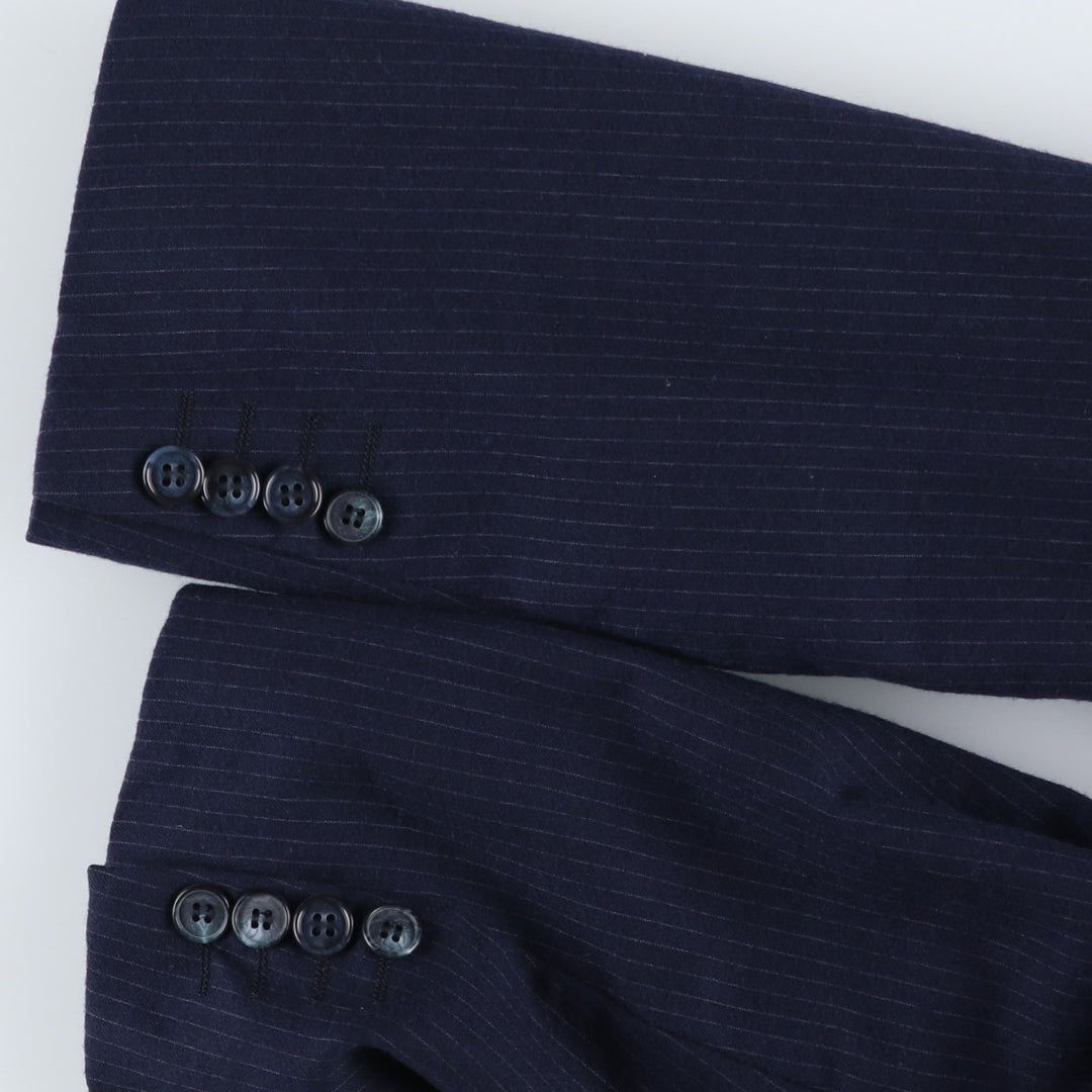 Yves Saint Laurent Designer Collection Stripe Pattern Wool Tailored Jacket, Made in France, Men's Size M (approx.) wool navy blue type Vintage Second Hand