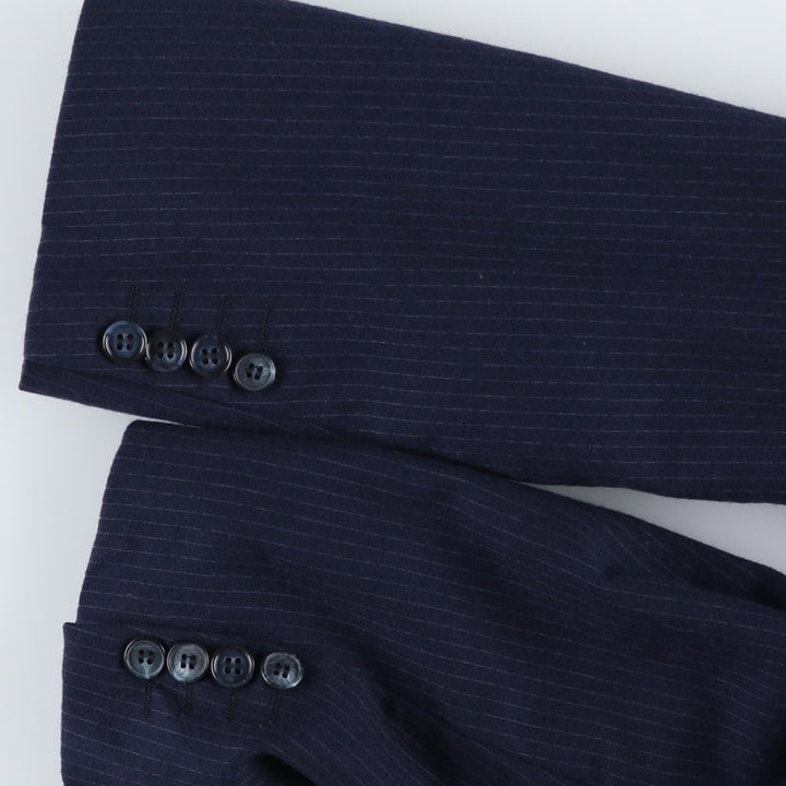 Yves Saint Laurent Designer Collection Stripe Pattern Wool Tailored Jacket, Made in France, Men's Size M (approx.) wool navy blue type Vintage Second Hand