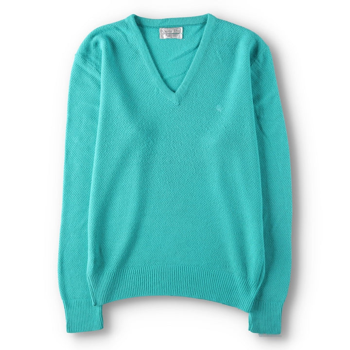 Christian Dior V-neck acrylic knit sweater, made in the USA, men's size XL. Oron Acrylic turquoise blue Vintage Second Hand
