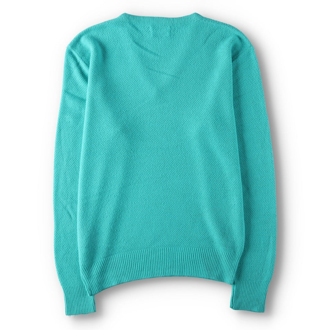 Christian Dior V-neck acrylic knit sweater, made in the USA, men's size XL. Oron Acrylic turquoise blue Vintage Second Hand