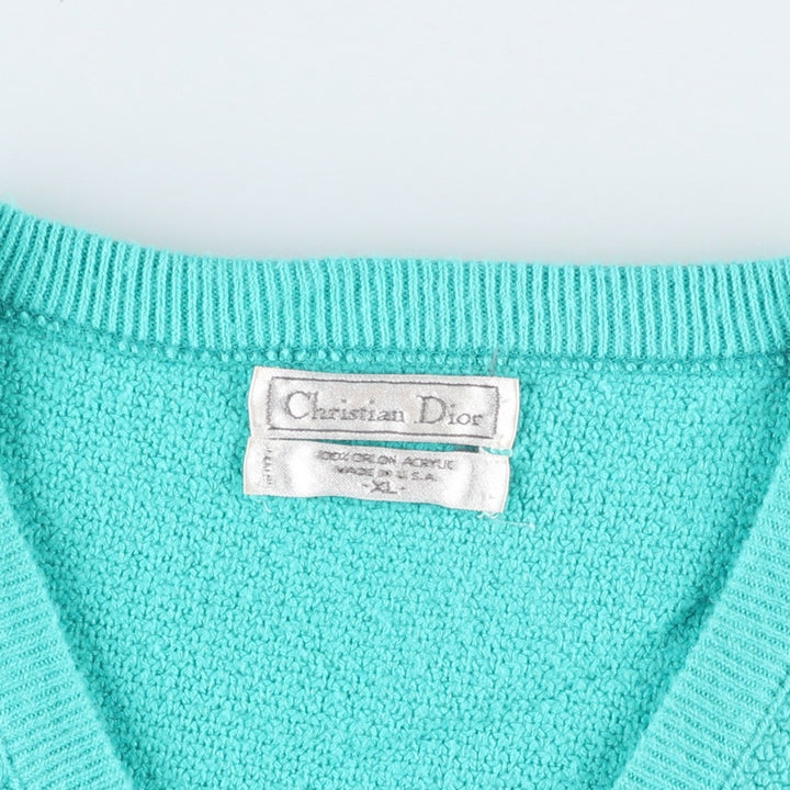 Christian Dior V-neck acrylic knit sweater, made in the USA, men's size XL. Oron Acrylic turquoise blue Vintage Second Hand