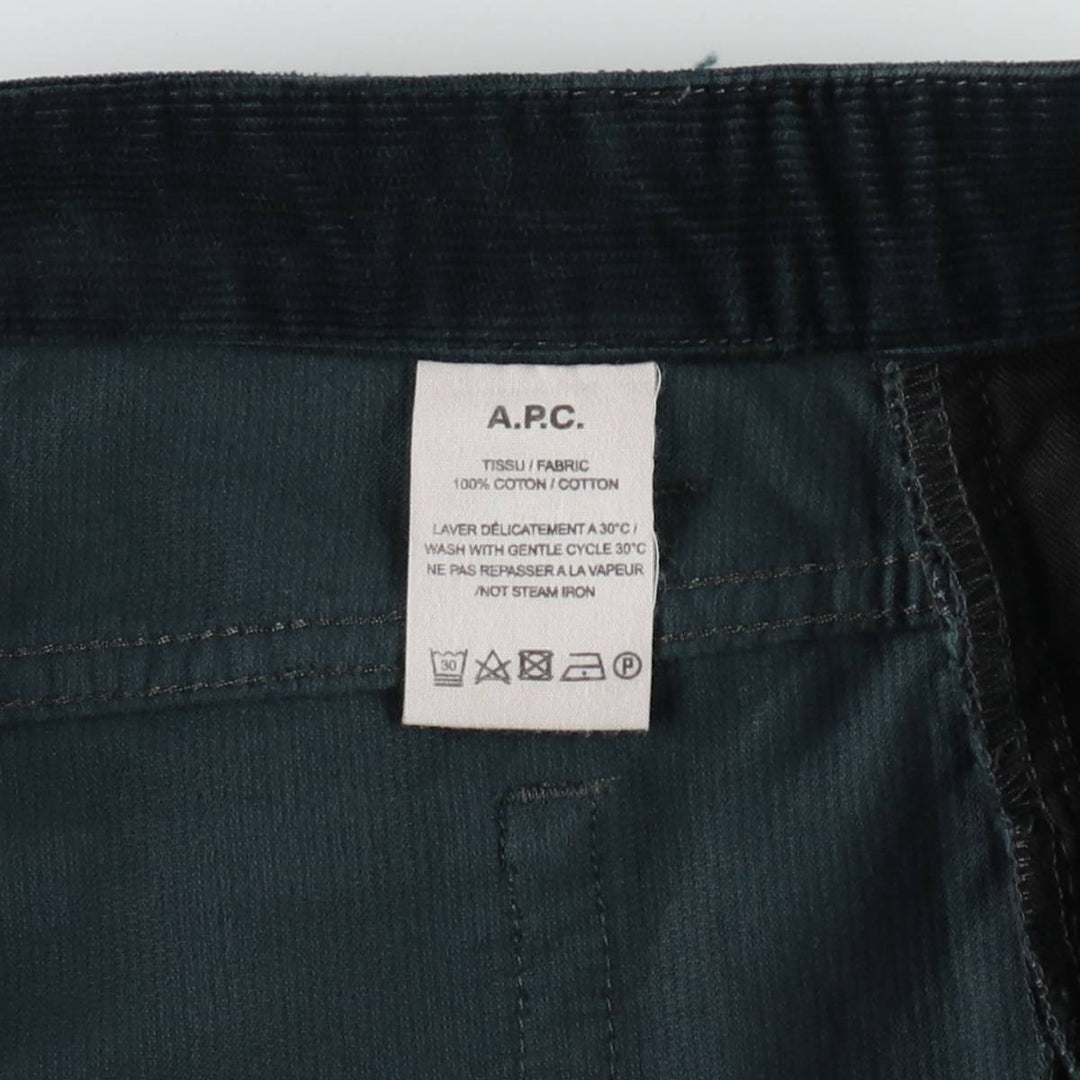 A.P.C. Petit New Standard Corduroy Pants, Men's Size W34 (approx.) cotton dark green Vintage Second Hand