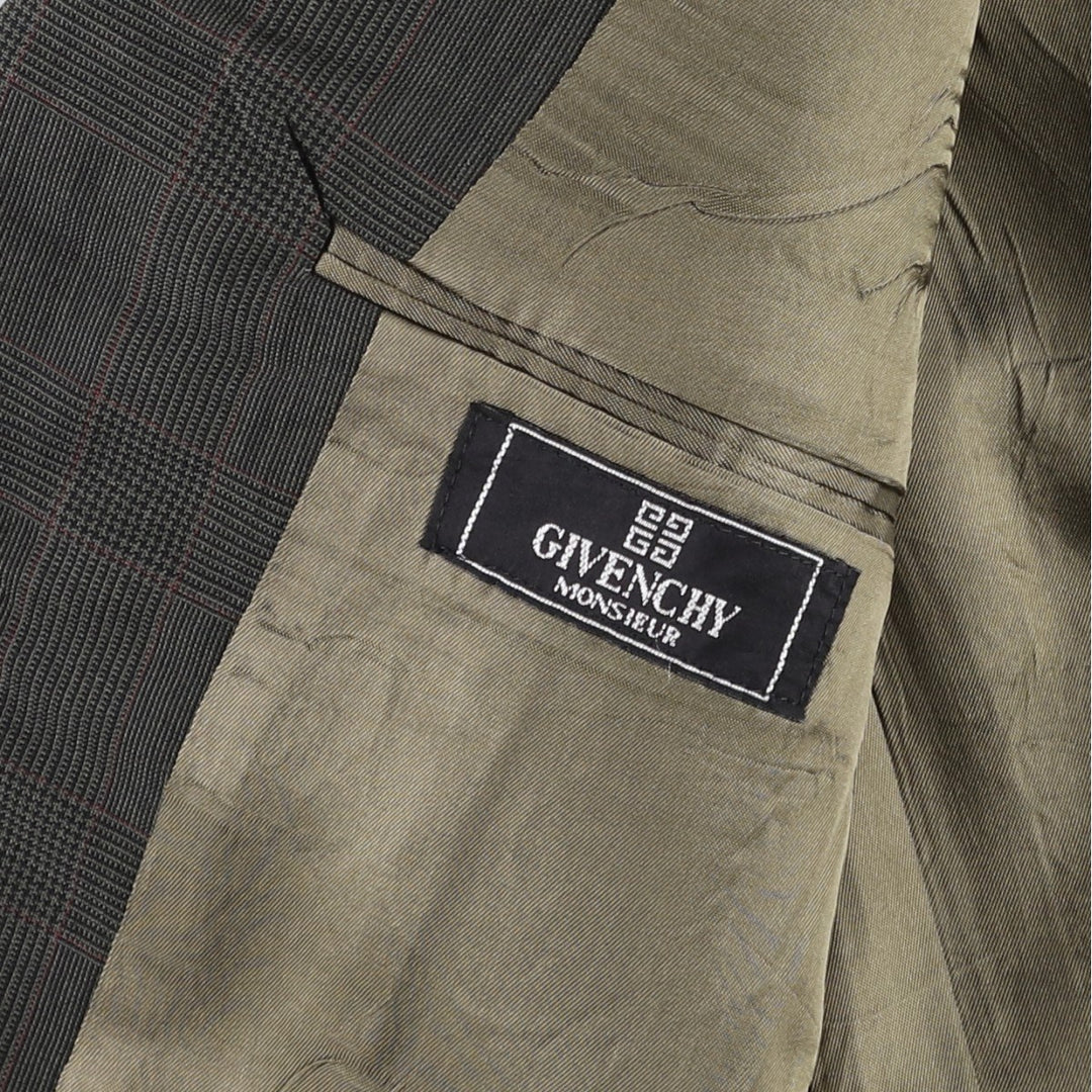 Givenchy MONSIEUR Check Pattern Glen Plaid Tailored Jacket, Made in USA, Men's Size M (approx.) unclear Charcoal Vintage Second Hand