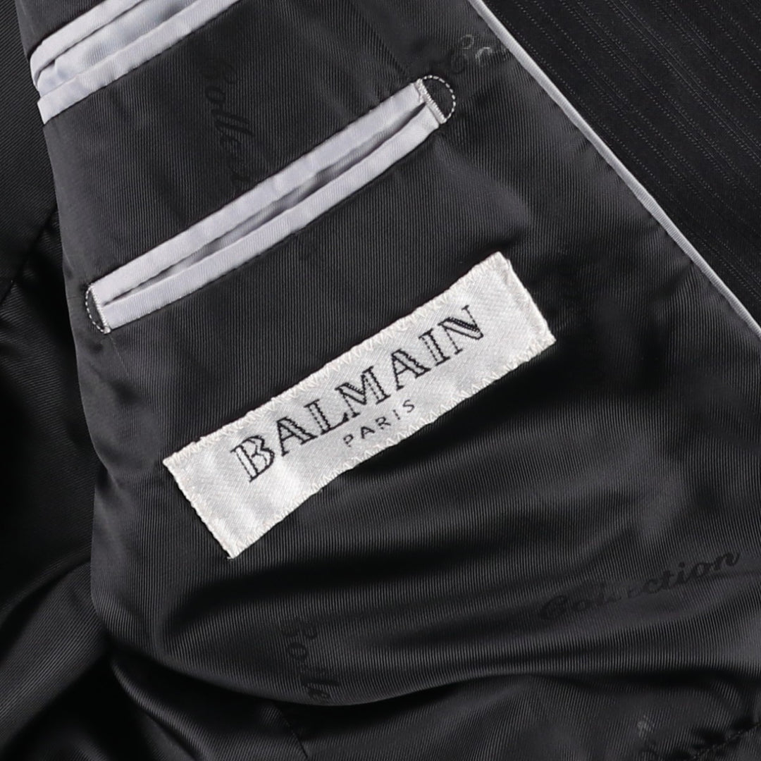 Balmain Stripe Pattern Tailored Jacket, Men's Size M (approx.) polyester black type Vintage Second Hand