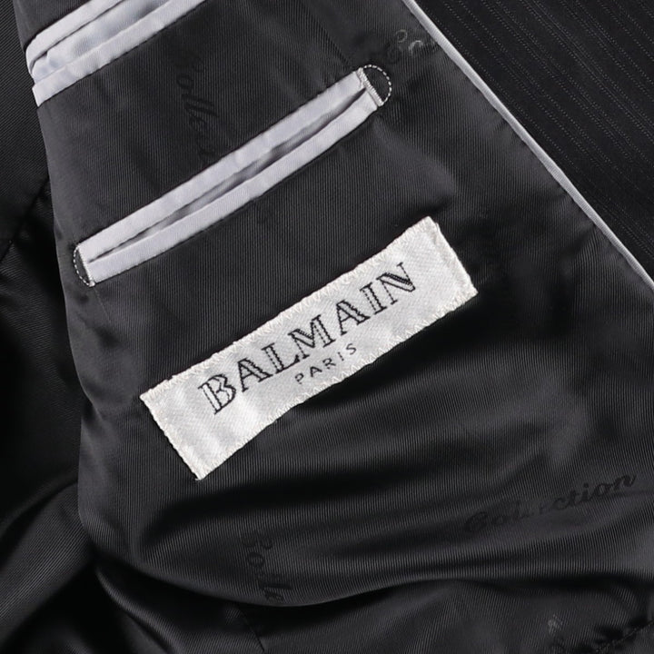 Balmain Stripe Pattern Tailored Jacket, Men's Size M (approx.) polyester black type Vintage Second Hand