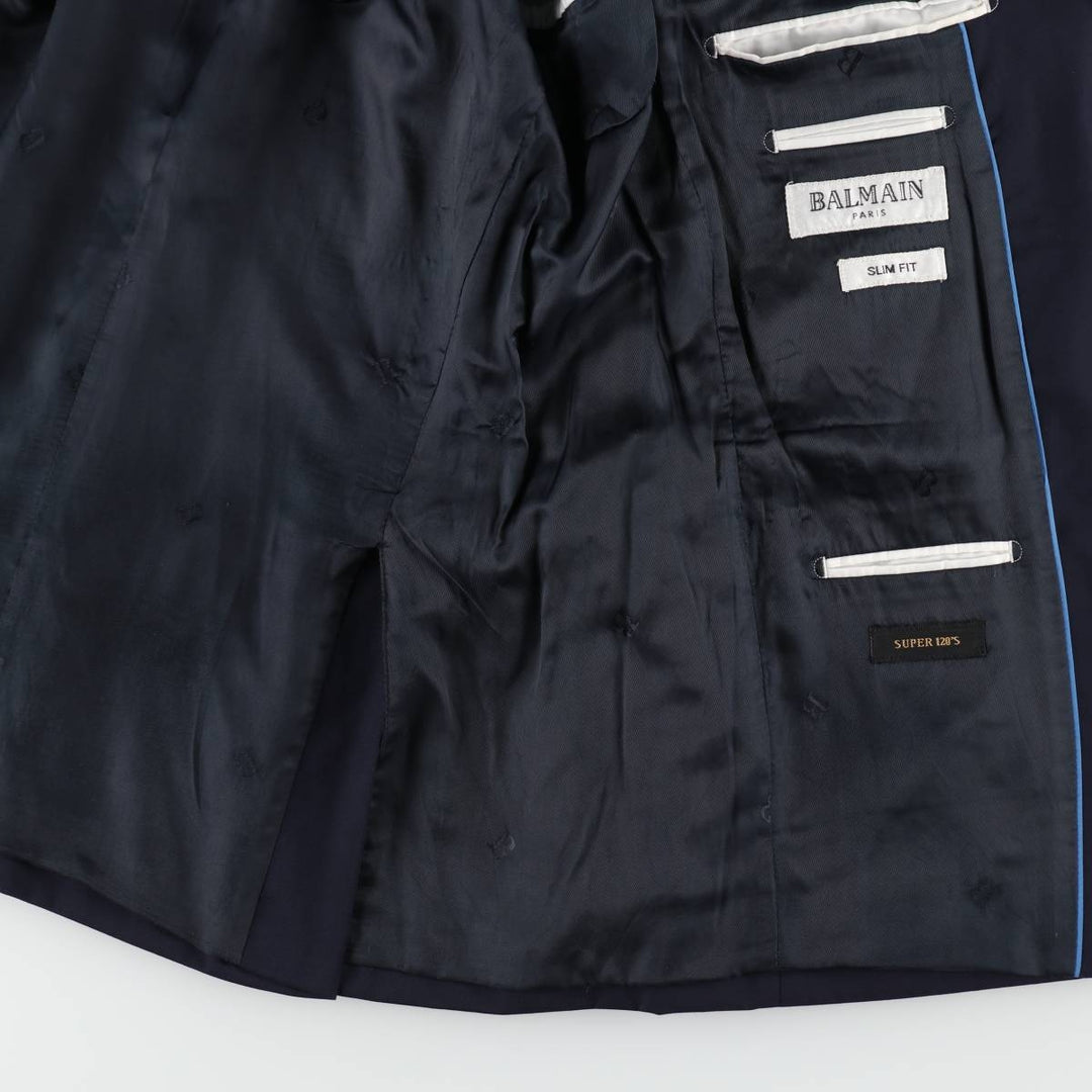 Balmain Slim Fit Super 120'S Wool Tailored Jacket, Men's Size L wool Navy blue Vintage Second Hand