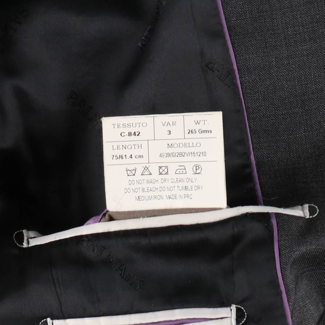 Balmain SUPER 120'S Wool Tailored Jacket, Men's Size M (approx.) wool Charcoal Vintage Second Hand