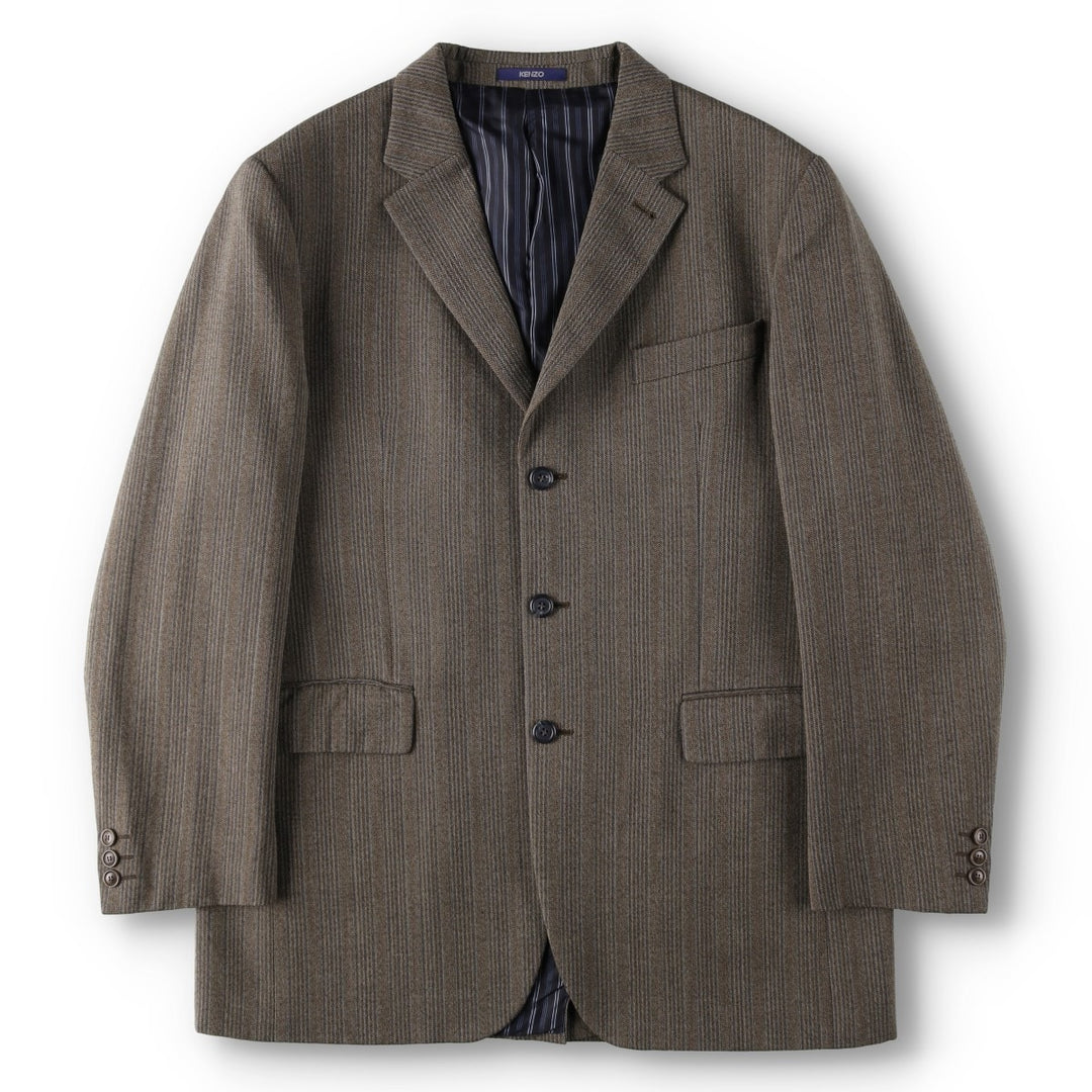 KENZO HOMME Stripe Pattern Multi-Stripe Herringbone Wool Tailored Jacket (Men's Size L) wool brown type Vintage Second Hand
