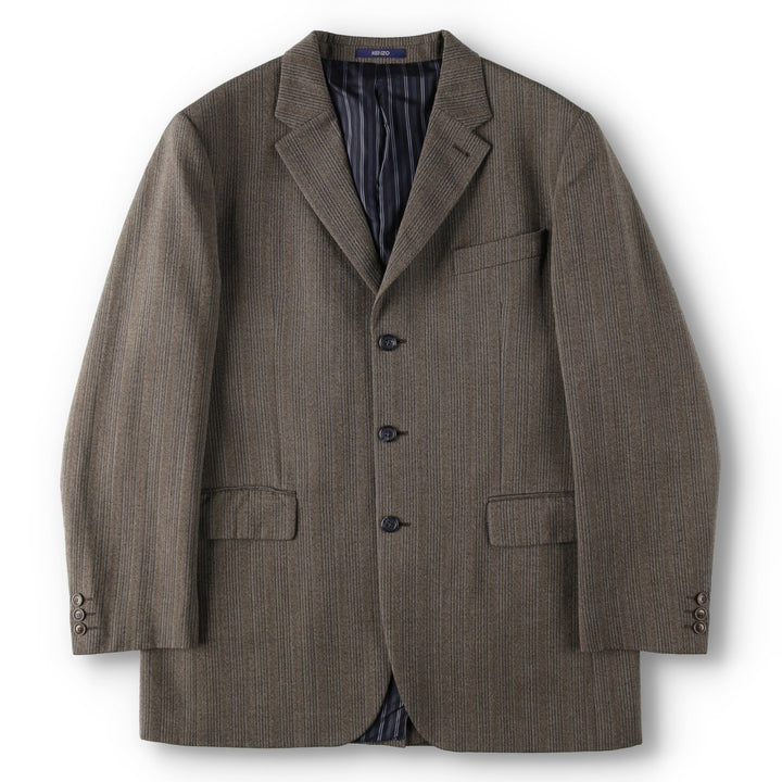 KENZO HOMME Stripe Pattern Multi-Stripe Herringbone Wool Tailored Jacket (Men's Size L) wool brown type Vintage Second Hand