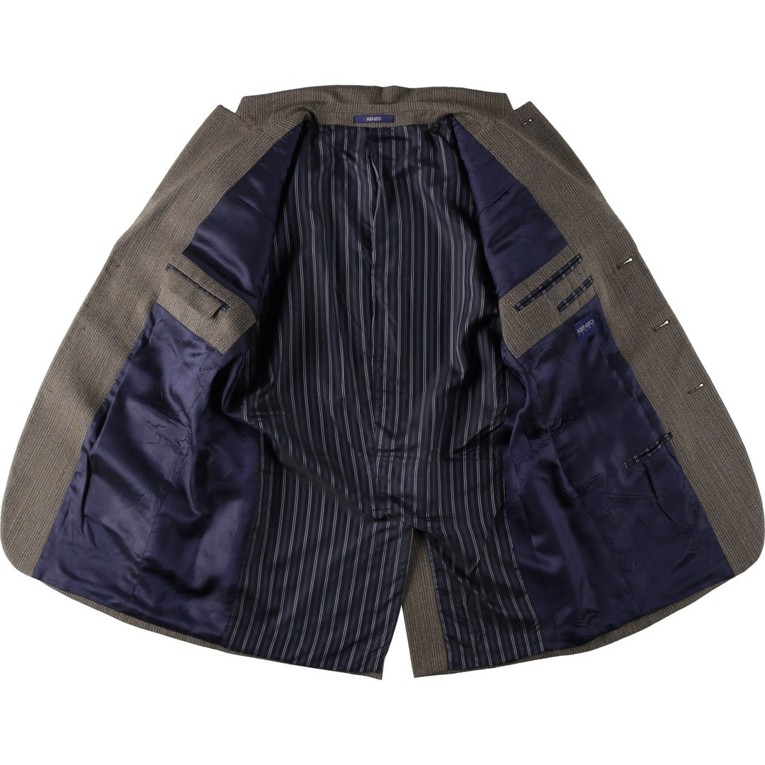 KENZO HOMME Stripe Pattern Multi-Stripe Herringbone Wool Tailored Jacket (Men's Size L) wool brown type Vintage Second Hand