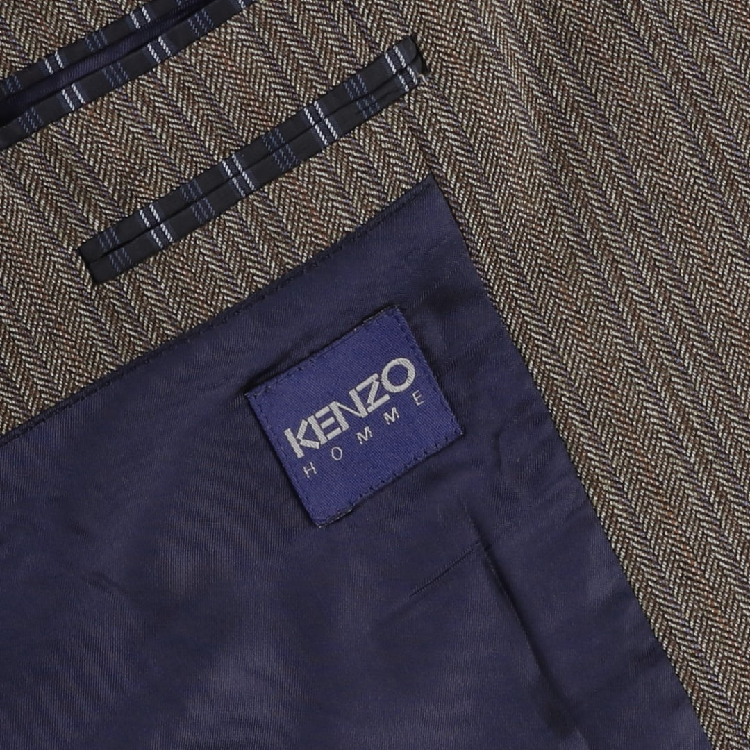 KENZO HOMME Stripe Pattern Multi-Stripe Herringbone Wool Tailored Jacket (Men's Size L) wool brown type Vintage Second Hand