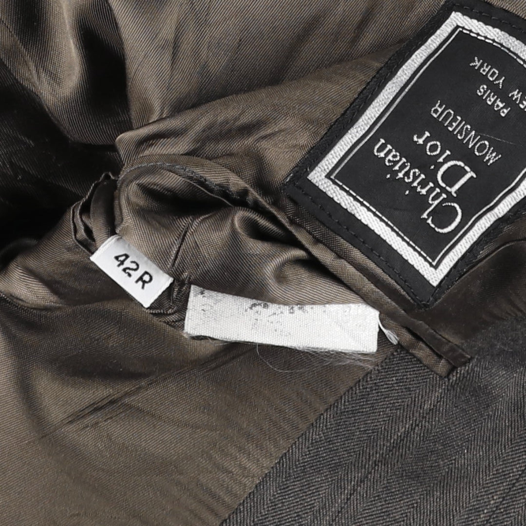 Christian Dior MONSIEUR Stripe Pattern Herringbone Wool Tailored Jacket, Men's Size L (approx.) wool gray type Vintage Second Hand