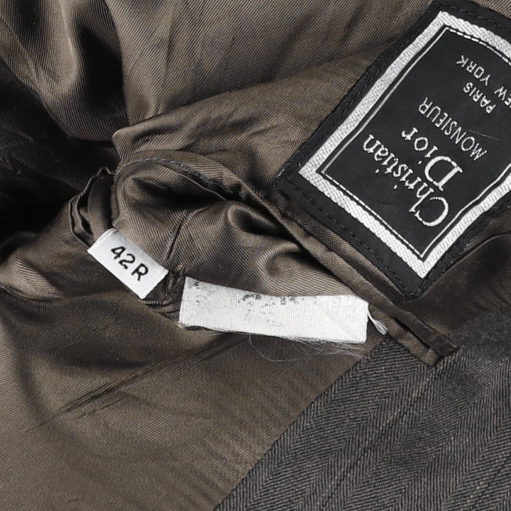 Christian Dior MONSIEUR Stripe Pattern Herringbone Wool Tailored Jacket, Men's Size L (approx.) wool gray type Vintage Second Hand