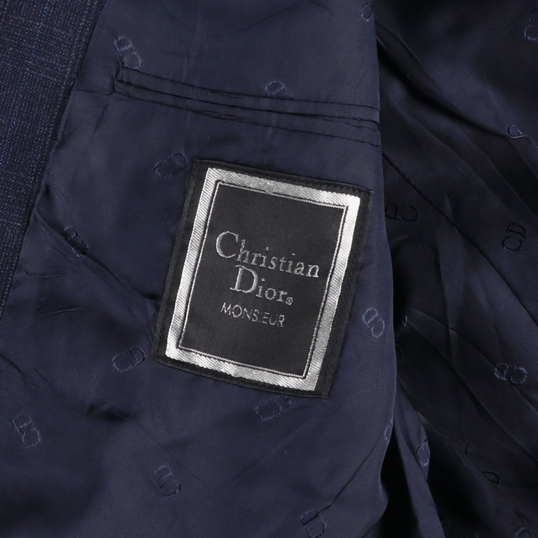 Christian Dior MONSIEUR Check Pattern Wool Tailored Jacket, Men's Size M (approx.) wool Navy blue Vintage Second Hand