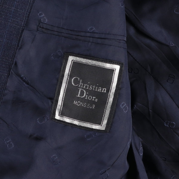 Christian Dior MONSIEUR Check Pattern Wool Tailored Jacket, Men's Size M (approx.) wool Navy blue Vintage Second Hand