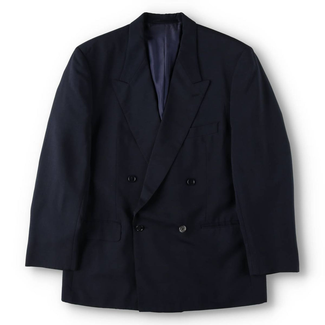 Yves Saint Laurent Diffusion Hommes Double-breasted Peaked Lapel Mohair Blend Tailored Jacket (Men's Size M) polyester Navy blue Vintage Second Hand