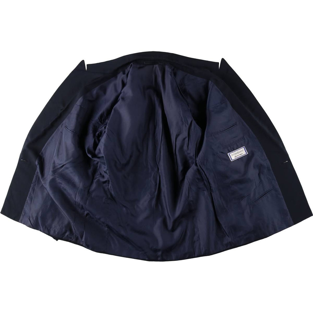 Yves Saint Laurent Diffusion Hommes Double-breasted Peaked Lapel Mohair Blend Tailored Jacket (Men's Size M) polyester Navy blue Vintage Second Hand