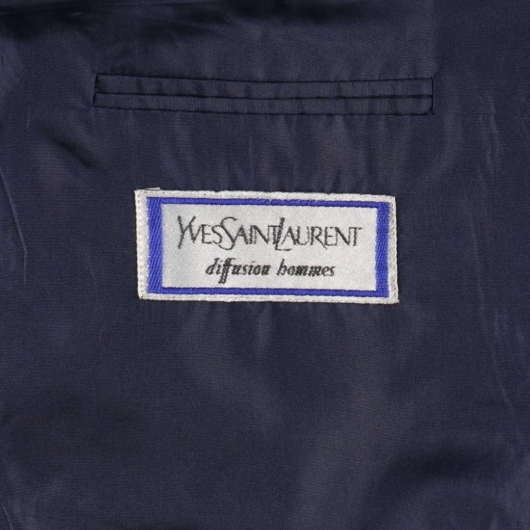 Yves Saint Laurent Diffusion Hommes Double-breasted Peaked Lapel Mohair Blend Tailored Jacket (Men's Size M) polyester Navy blue Vintage Second Hand