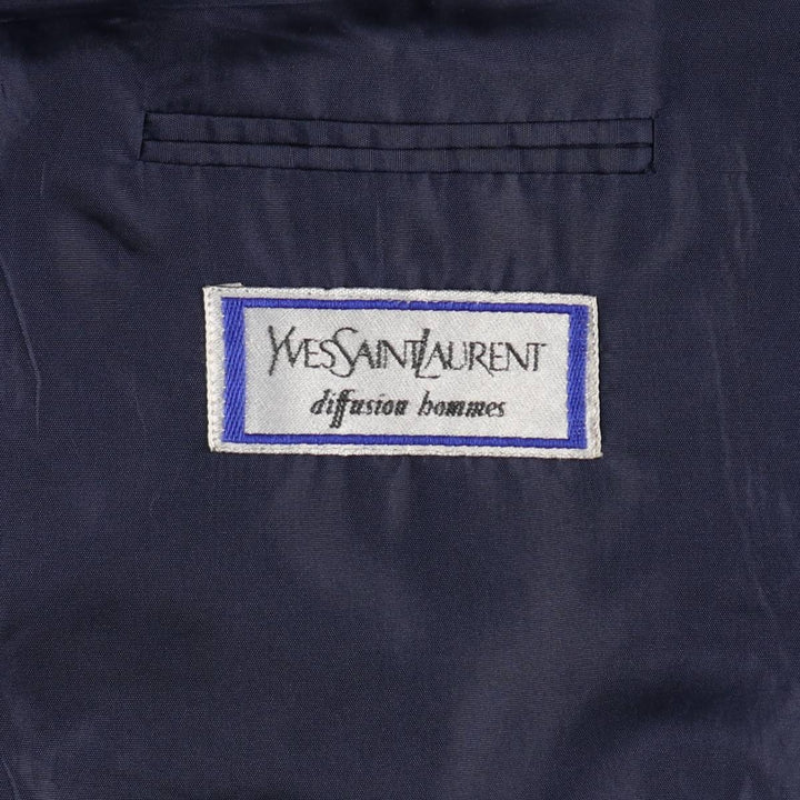 Yves Saint Laurent Diffusion Hommes Double-breasted Peaked Lapel Mohair Blend Tailored Jacket (Men's Size M) polyester Navy blue Vintage Second Hand