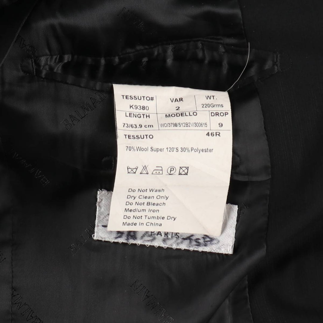 Balmain Paris wool tailored jacket, men's size S (approx.) wool black type Vintage Second Hand
